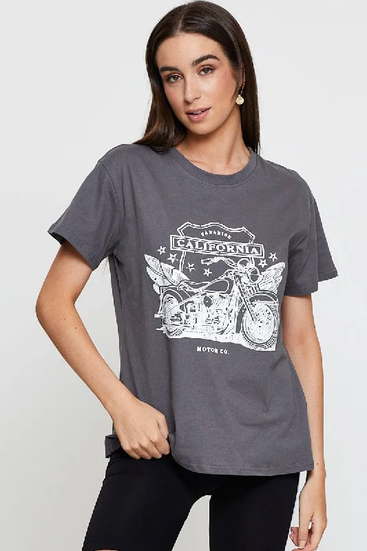 Grey Graphic T Shirt Short Sleeve