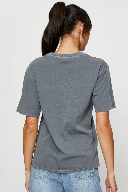 Grey Graphic T Shirt Short Sleeve