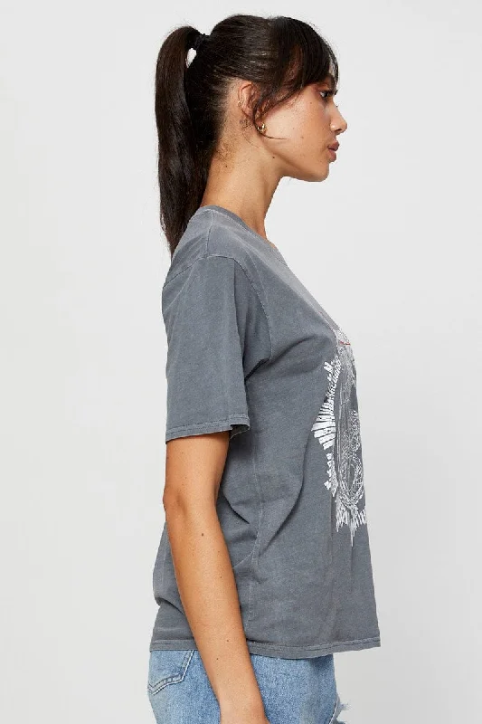 Grey Graphic T Shirt Short Sleeve