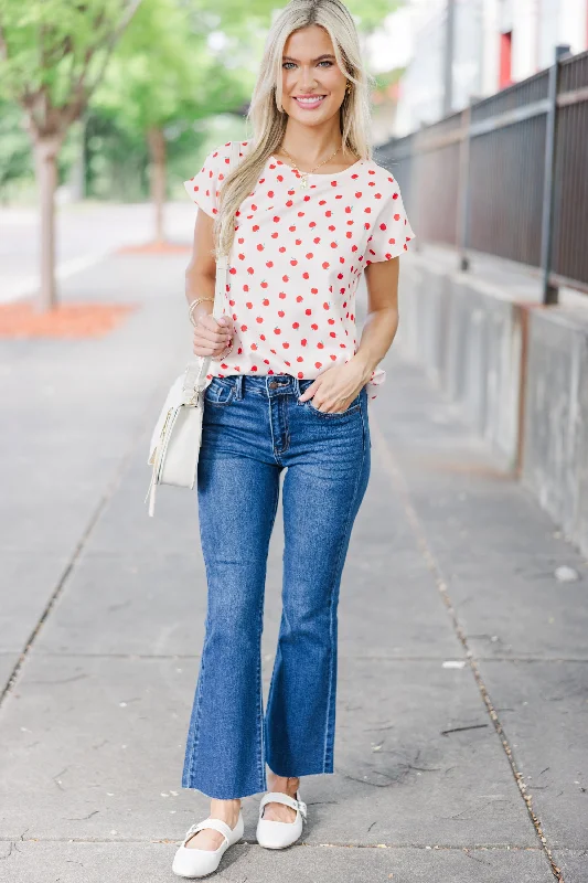 Hello Beautiful Apple Print Cap Sleeve Top