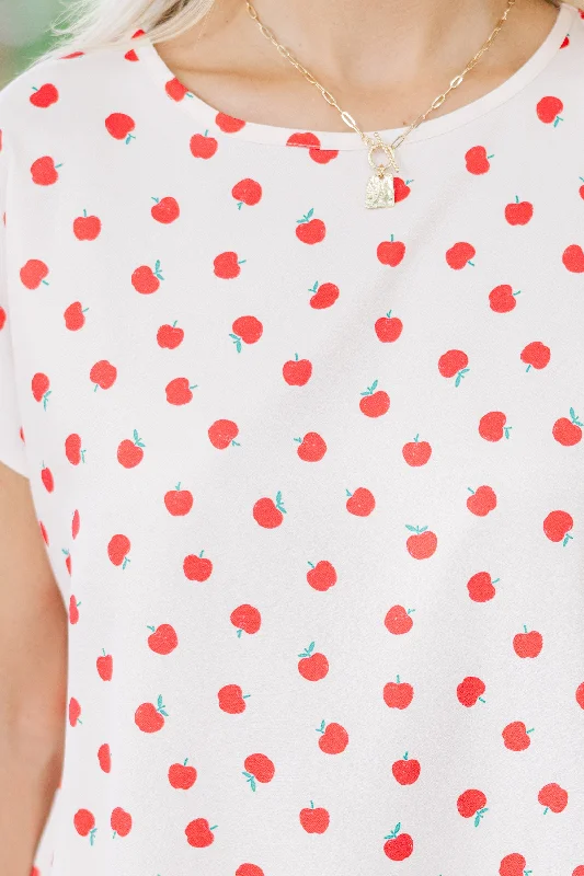 Hello Beautiful Apple Print Cap Sleeve Top