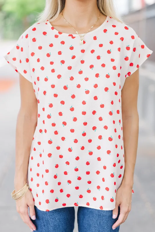 Hello Beautiful Apple Print Cap Sleeve Top