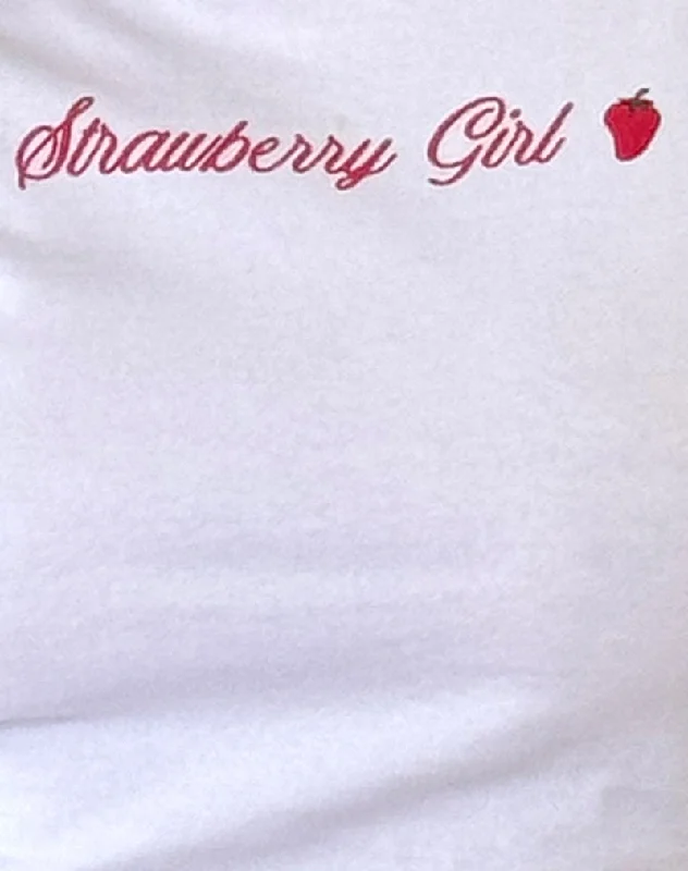 Izzy Top in White Strawberry Girl Script