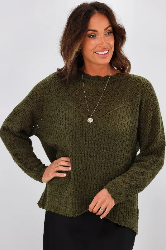 Jane James Feefee Pointelle Sweater Moss