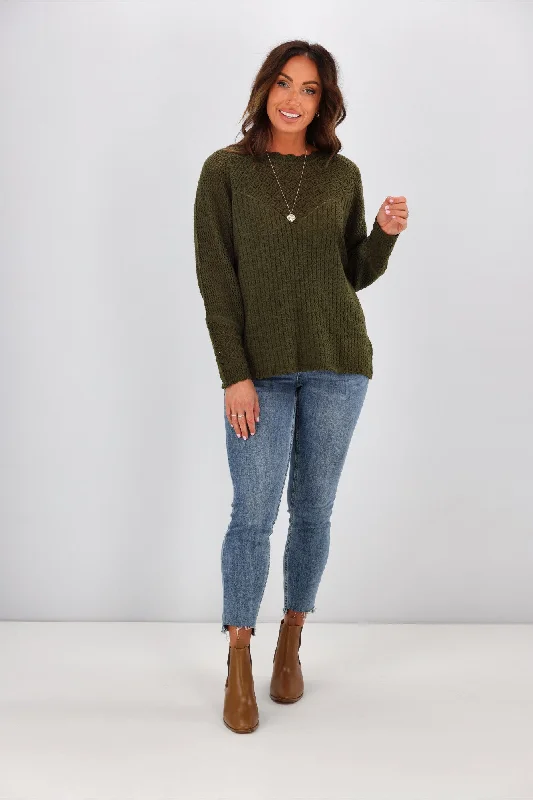 Jane James Feefee Pointelle Sweater Moss