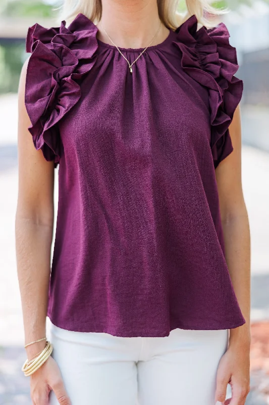 Listen To Your Heart Merlot Ruffled Blouse