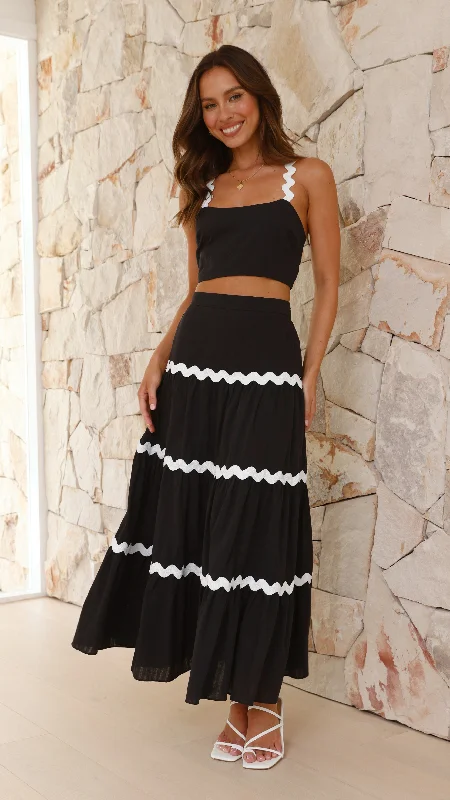 Lys Top and Maxi Skirt Set - Black / White