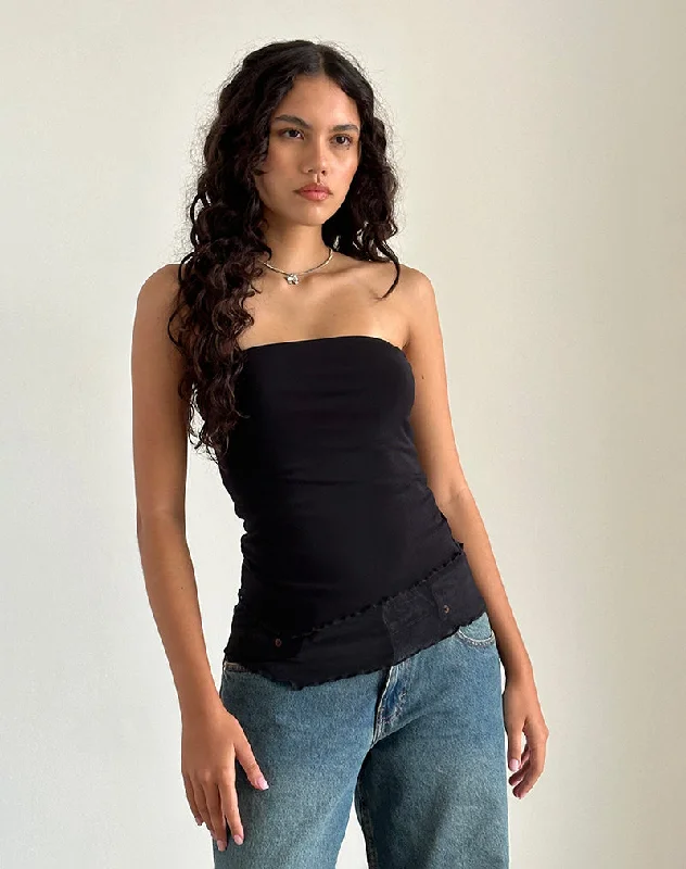 Marissa Longline Asymmetrical Tube Top in Black