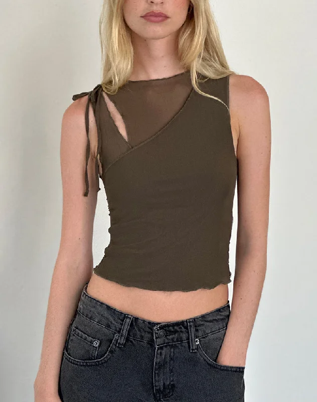 Moni Tie Tank Top in Mesh Khaki