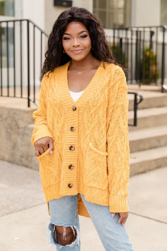 A Better Day Mustard Cable Knit Cardigan FINAL SALE