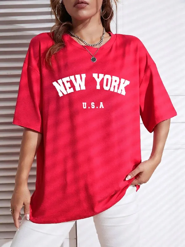 FZ Women's NEW YORK U.S.A Street Letter Style Printed Oversized Tee