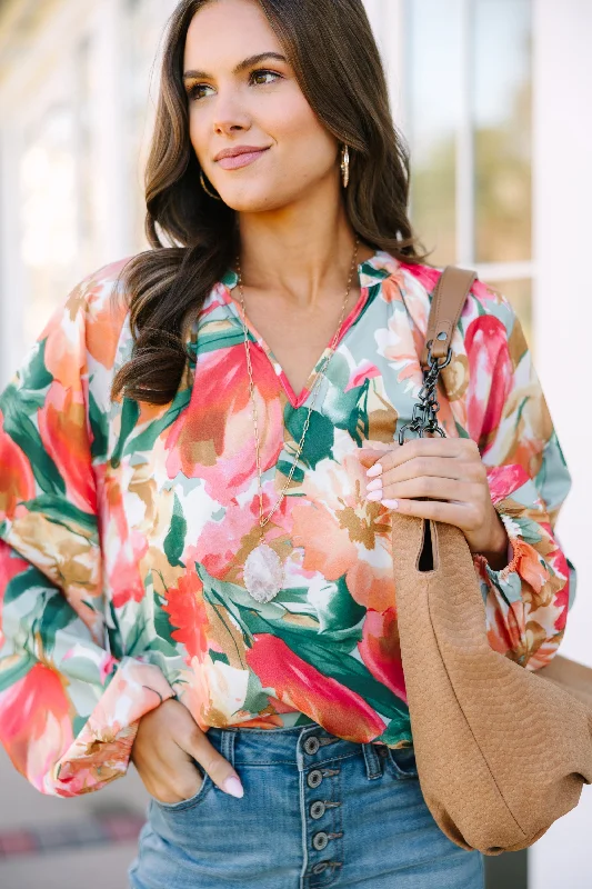 On Your Way Sage Green Floral L/S Blouse