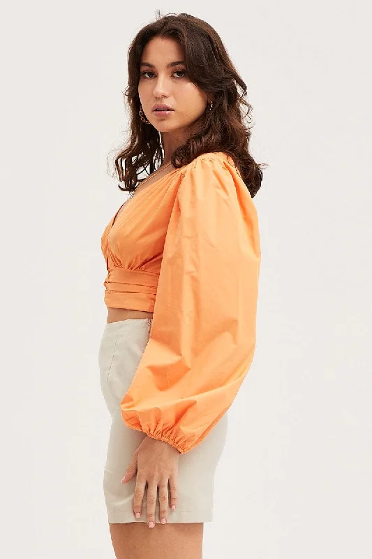 Orange Crop Top Long Sleeve