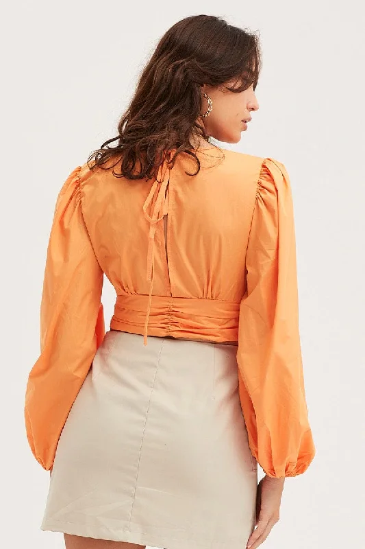 Orange Crop Top Long Sleeve