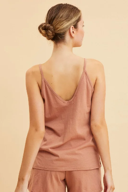 Orange V Neck Singlet Cotton Relaxed Fit