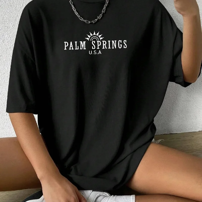 Palm Springs Letter Printing T-Shirts For Women Casual Cotton Tops Fashion Stree