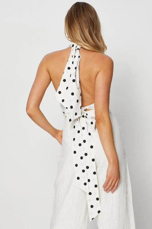 Polka Dot Crop Top Halter Tie Up