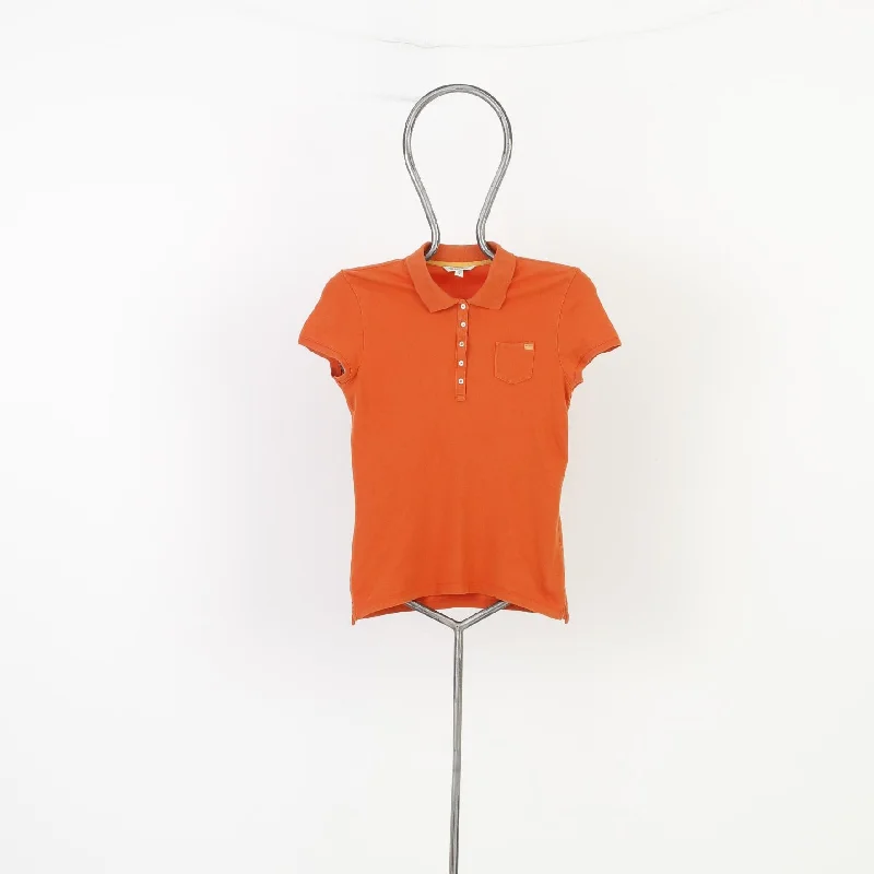 Polo Jeans Company Woman L Polo Shirt Orange Cotton Short Sleeve Collar Top