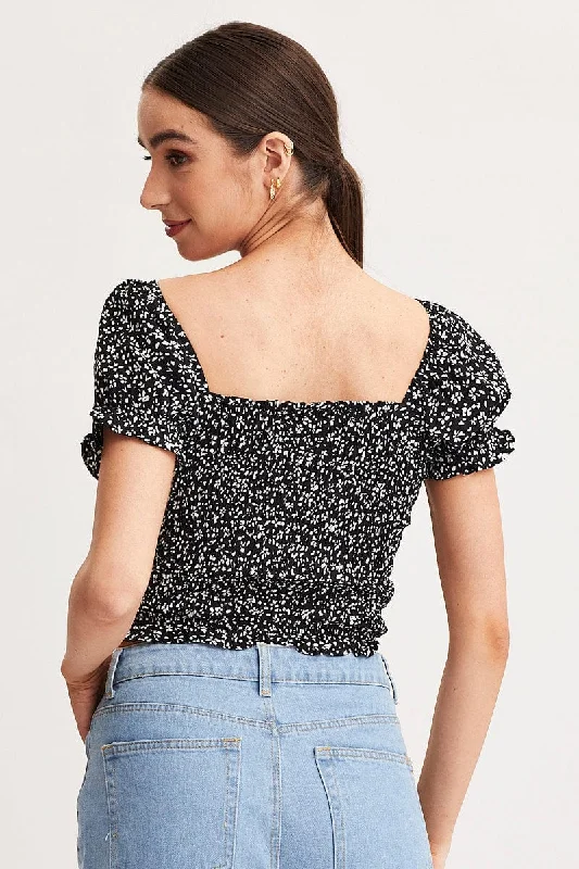 Print Crop Top Short Sleeve