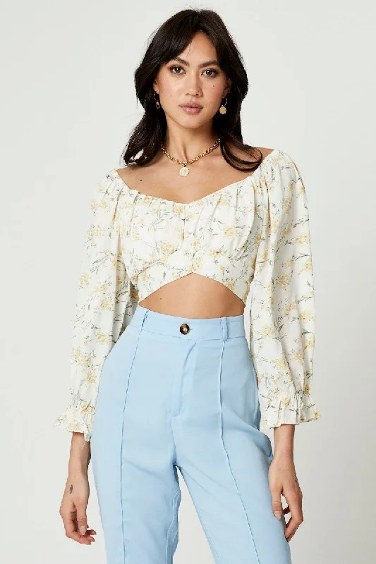 Print Tie Back Crop Top