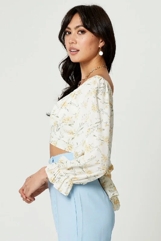 Print Tie Back Crop Top