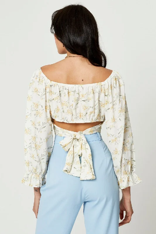 Print Tie Back Crop Top