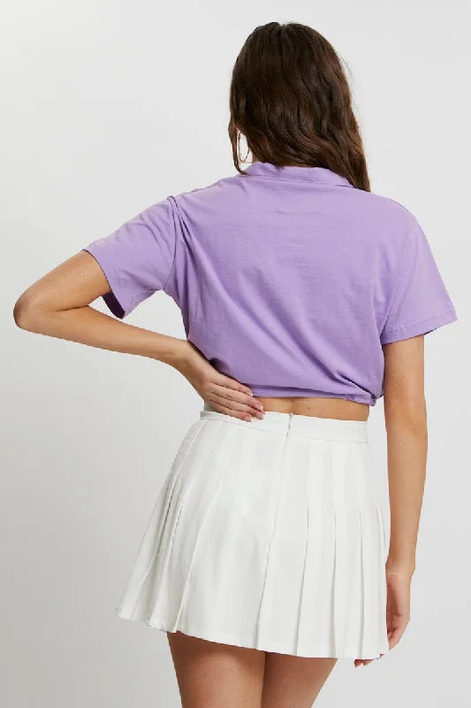 Purple Polo Collar Drawstring Crop Top