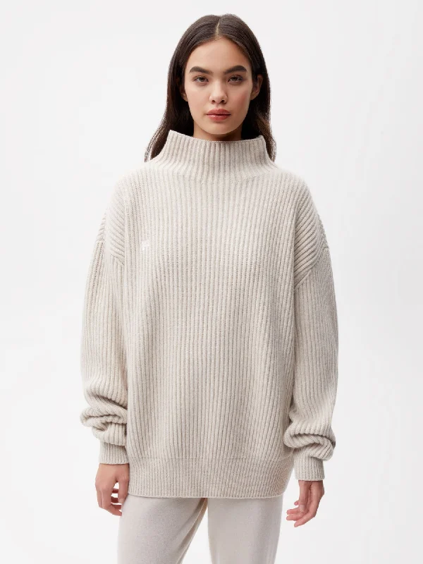 Recycled Cashmere Funnel-Neck Sweater—oatmeal