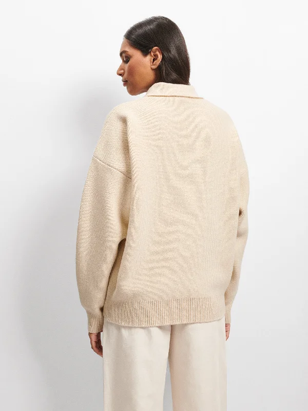 Recycled Cashmere Polo Sweater—ecru ivory