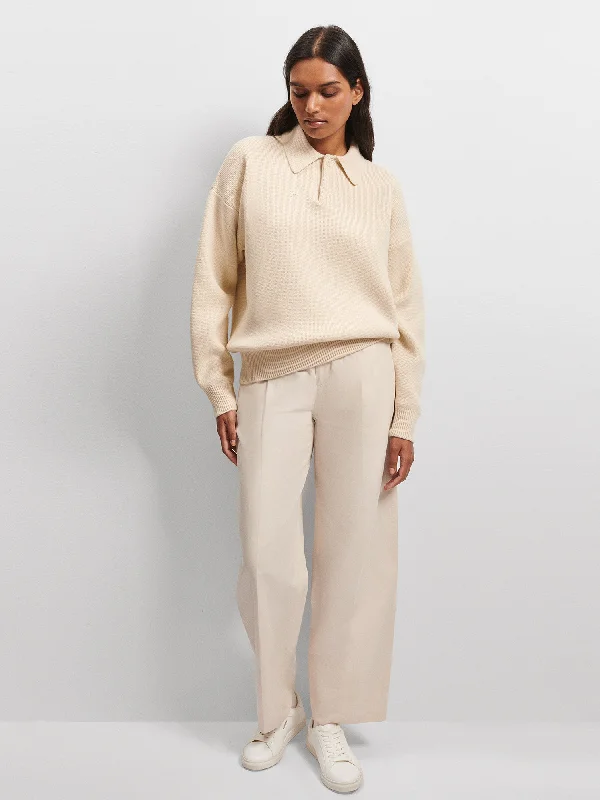 Recycled Cashmere Polo Sweater—ecru ivory