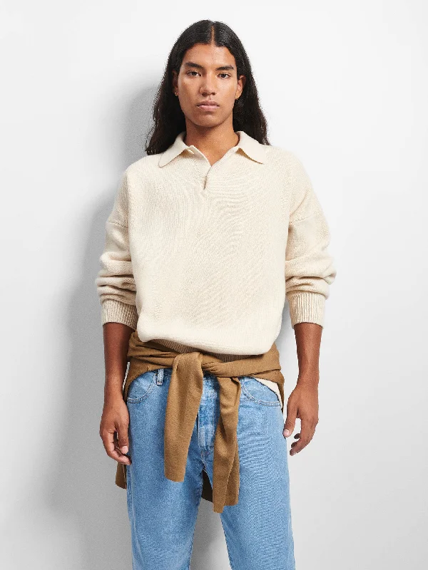 Recycled Cashmere Polo Sweater—ecru ivory