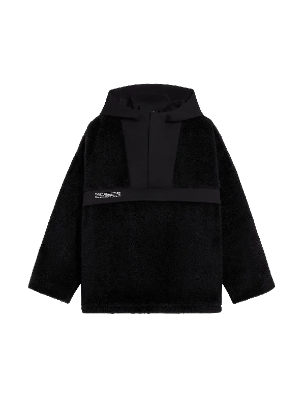 Recycled Wool Fleece Half Zip Jacket—black