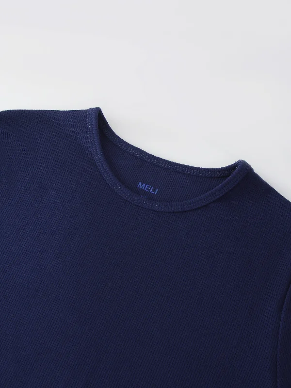 CLASSIC RIBBED CREW TEE LS-NAVY