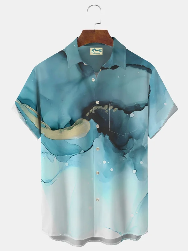 Hawaiian Gradient Water Ripple Men's Button Pocket Shirt