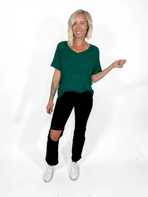 Smashley V-Neck Tee- DARK GREEN