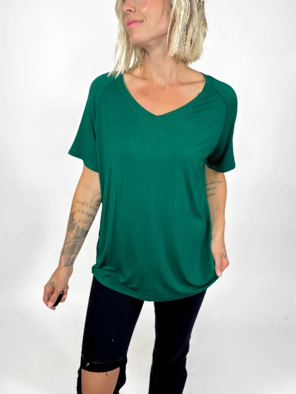 Smashley V-Neck Tee- DARK GREEN