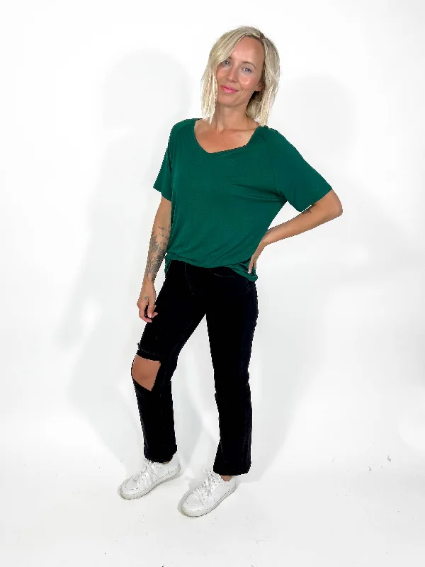 Smashley V-Neck Tee- DARK GREEN