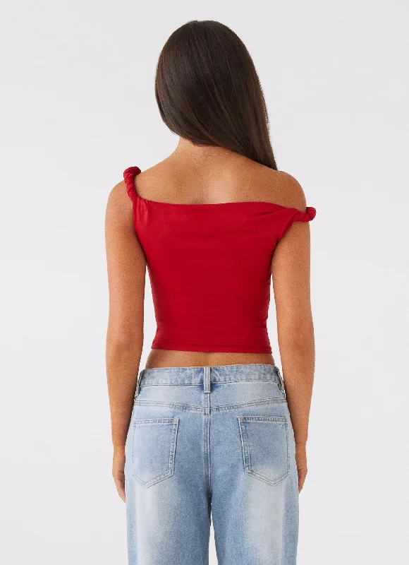 Solace Soul Twist Shoulder Top - Red