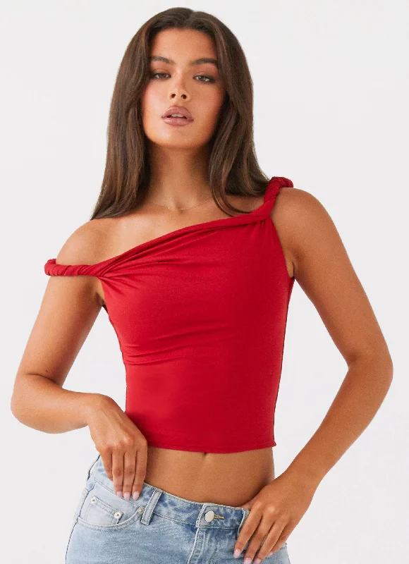 Solace Soul Twist Shoulder Top - Red