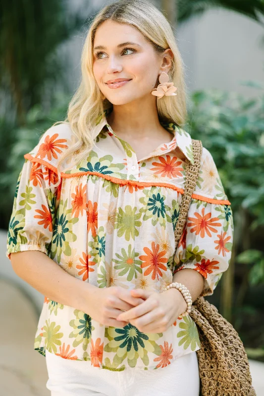 Stay A While Orange Floral Blouse