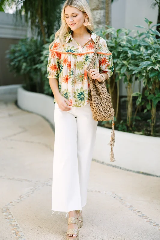 Stay A While Orange Floral Blouse