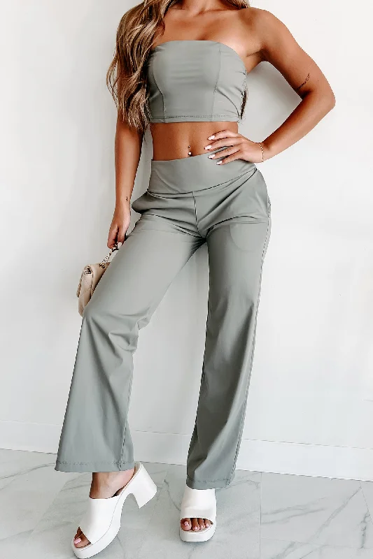 Stress Free Two-Piece Tube Top & Pant Set (Olive Grey)