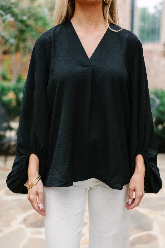 Thanks To You Black Bubble Sleeve Blouse