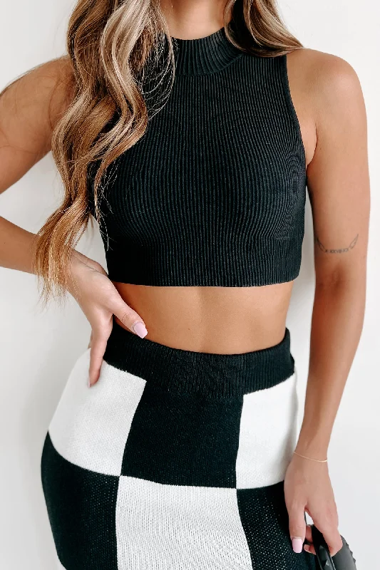 Whatever That Means Ribbed Mock Neck Crop Top (Black)