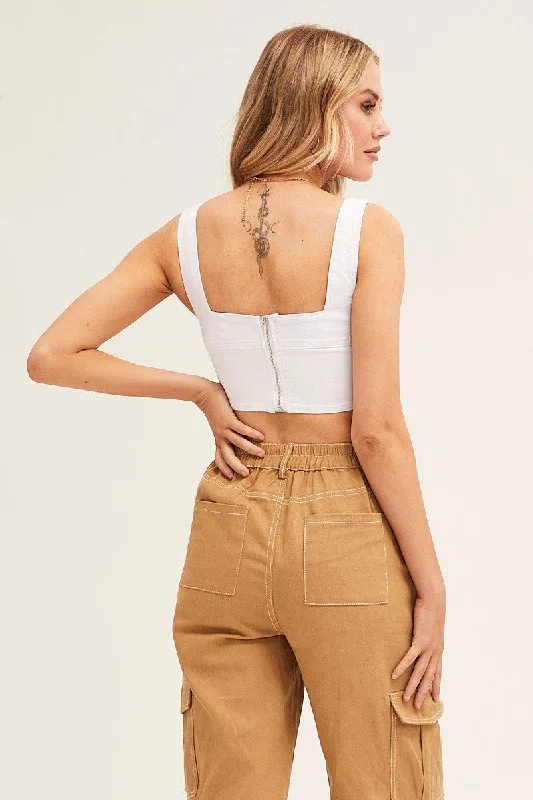 White Corset Top Sleeveless Crop Stretch Denim