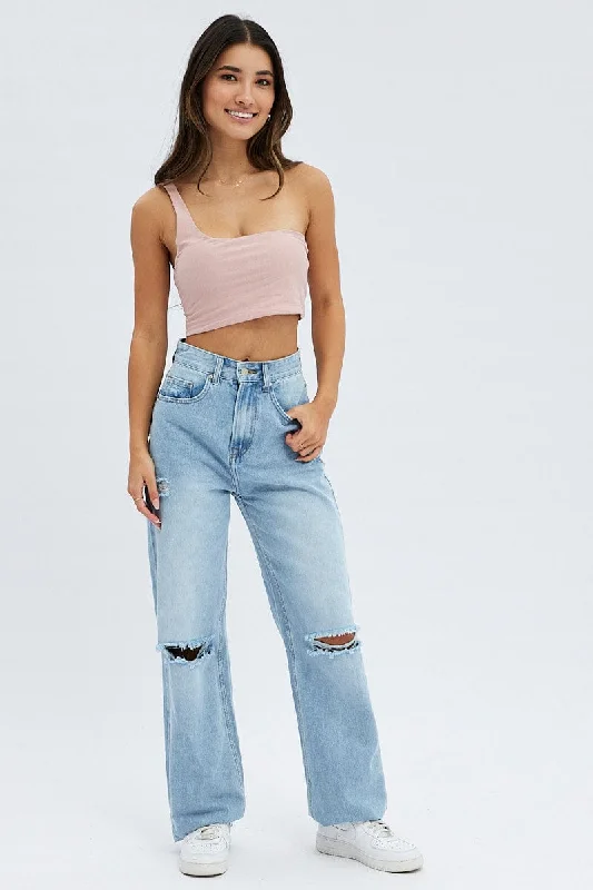 Pink One Shoulder Crop Top