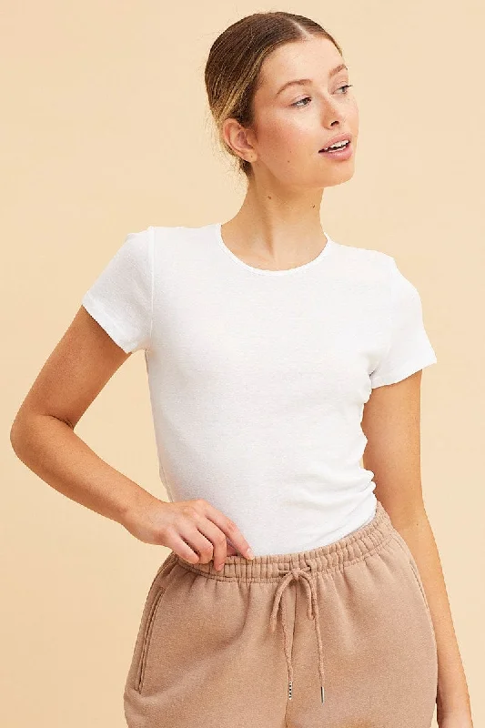 White Rib T-Shirt Crew Neck Short Sleeve