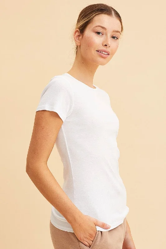 White Rib T-Shirt Crew Neck Short Sleeve