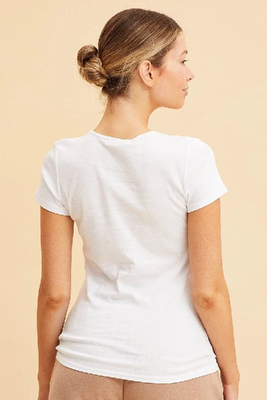 White Rib T-Shirt Crew Neck Short Sleeve