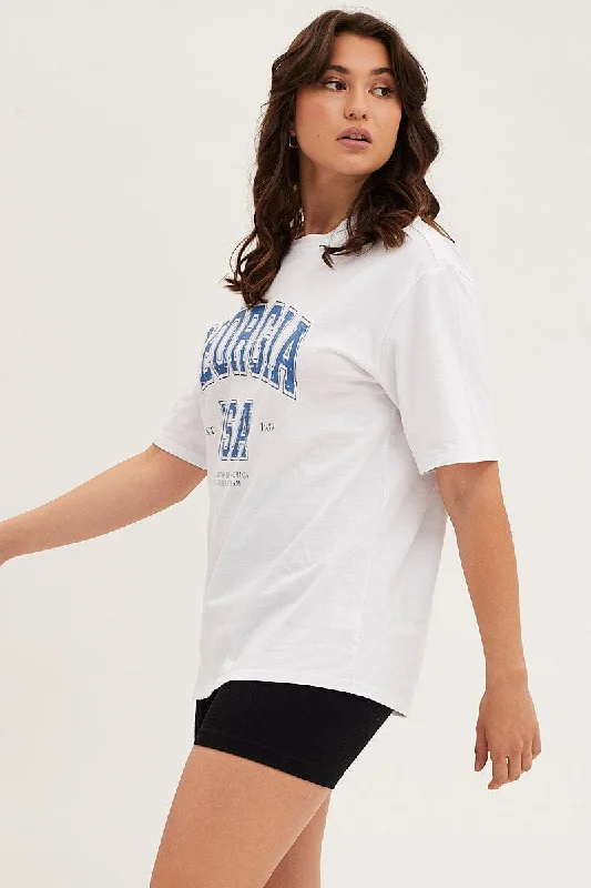 White Short Sleeve Graphic Tee Cotton Jersey